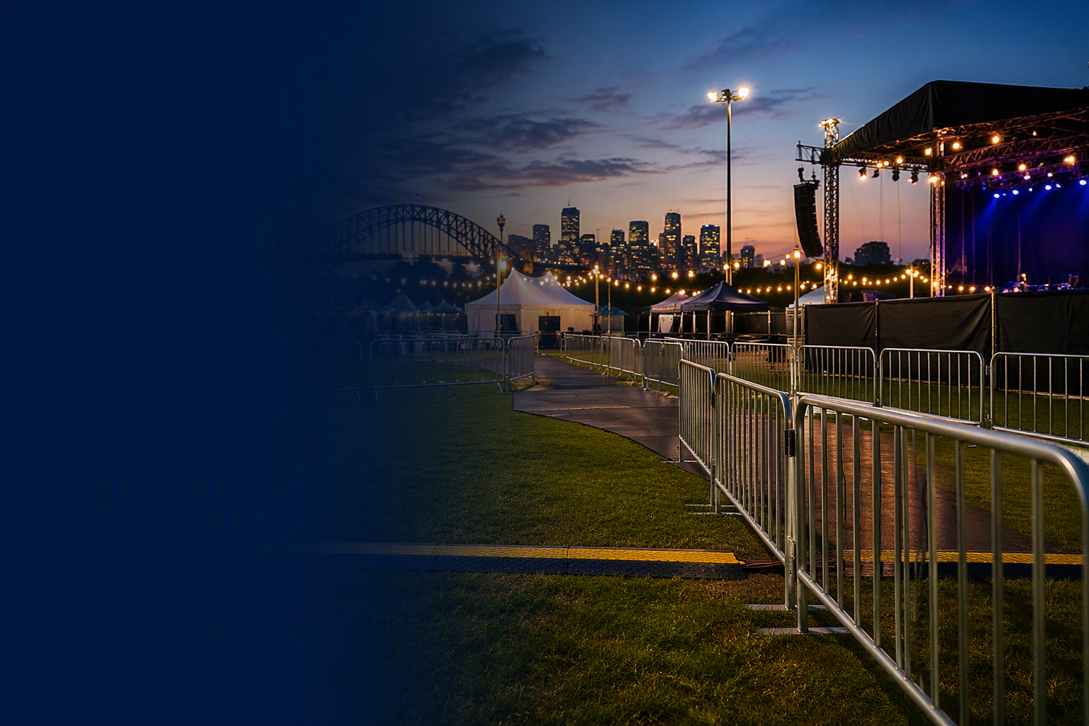 Outdoor event with crowd barriers for festival injury compensation claims